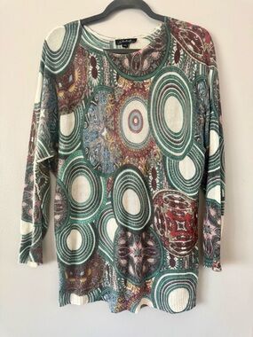 💥CHARLIE B Green Multi-Circle Paisley Long Sleeve Top